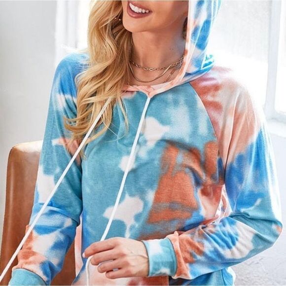 BiBi Tie Dye Jersey Knit Hoodie With Kangaroo Pocket - Picture 5 of 6